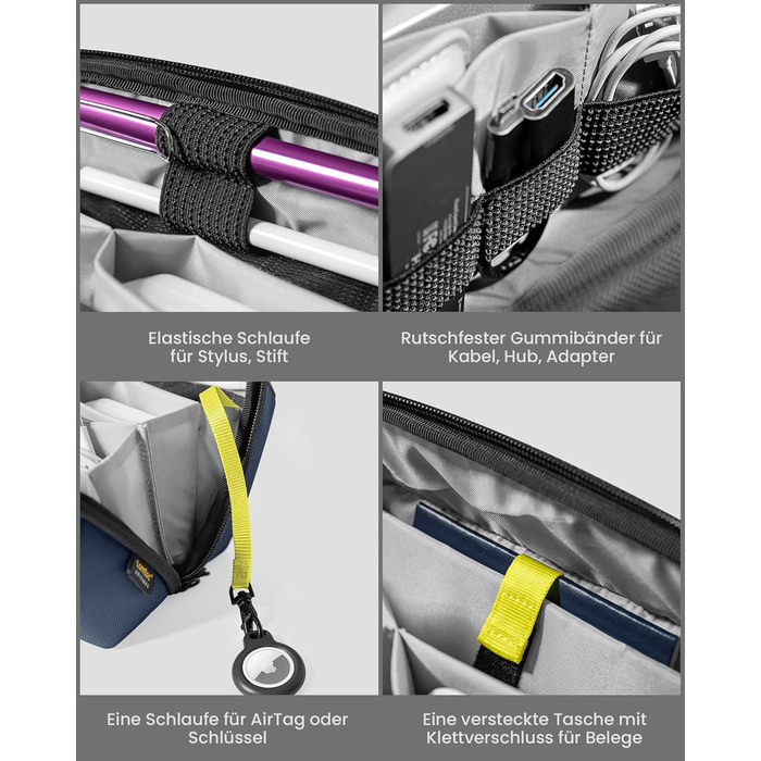 tomtoc Cable Organizer Bag, Electronics Tech Pouch, Laptop Accessory Bag, Cable Bag Case for Charging Cables, Hard Drive, MacBook Adapters, Charger, Power Bank, SD Cards, Blue