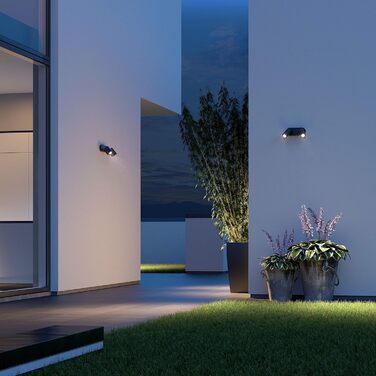 Steinel LED Spotlight DUO SC Connect, smart outdoor wall light, motion sensor, dimmable, controllable via app, schedule function, 7 W, 3000K, Anthracite (manual control)