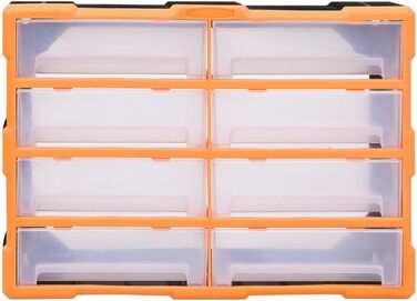 Органайзер для дрібниць vidaXL з 8 висувними ящиками, 52x16x37,5 см, помаранчевий, багатосекційний бокс для зберігання інструментів та кріплень