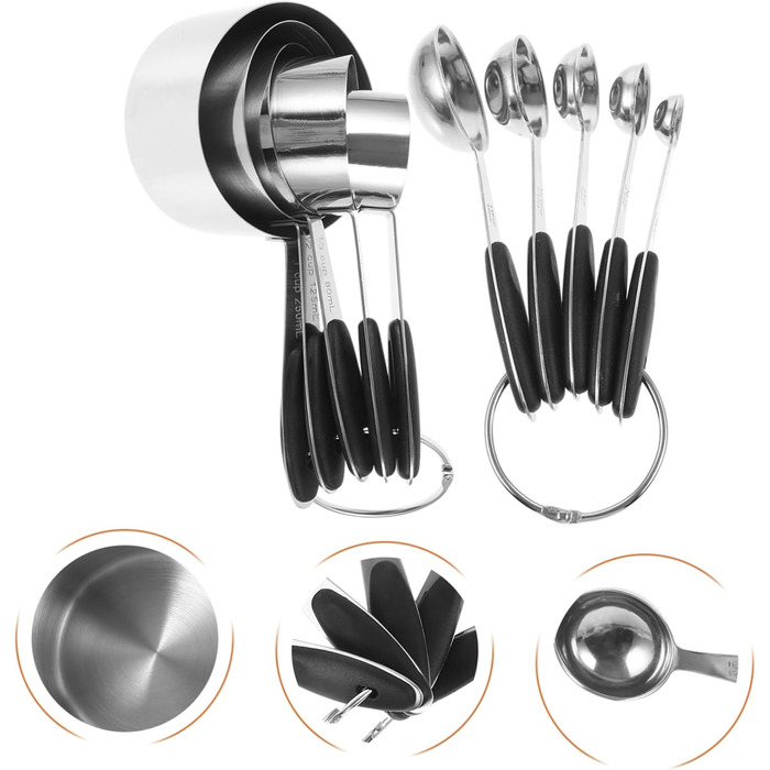 Cabilock 3-Piece Measuring Spoon Set, Stainless Steel Kitchen Helper Set, Kitchen Utensil Set, Measuring Spoons Set, Dessert Cups with Lid, Measuring Spoon Cup, Stainless Steel