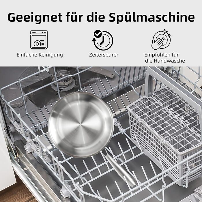 Пательня нержавіюча сталь 28 см, індукційна, довговічна, з ручками з нержавіючої сталі, легке очищення для всіх плит