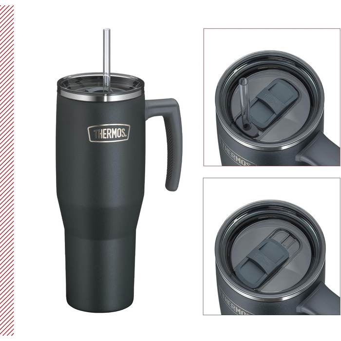 Термос REFRESHING SERIES 1,1л чорний матовий: термокружка-термос з трубочкою та ручкою, з подвійних стінок, нержавіюча сталь