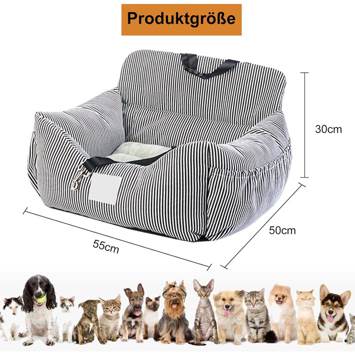 CALIYO Dog Car Seat, Seat Belt - Washable Dog Car Seat in Black/White for Small, Medium & Large Dogs, Dog Seat Car Backseat, Dog Bed Car, Dog Basket Car, Dog Car Seat. Black/White