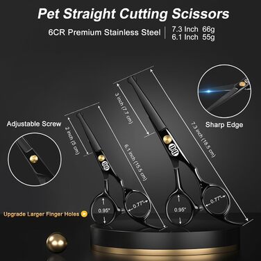 CIICII 10-in-1 Professional Dog Grooming Kit with Rounded Safety Tips - Dog & Cat Hair Scissors Set
