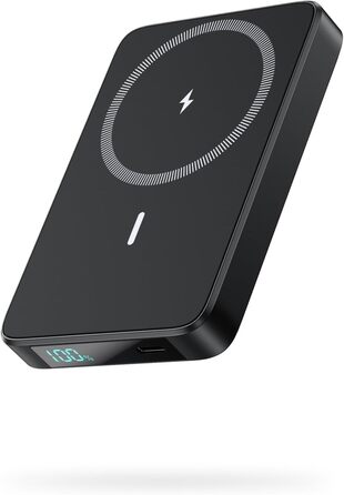 Power Bank HETP Магнітний 10800mAh з PD 20W, бездротова зарядка, USB-C, LED-дисплей, сумісний з MagSafe, iPhone 16/15/14/13/12, чорний
