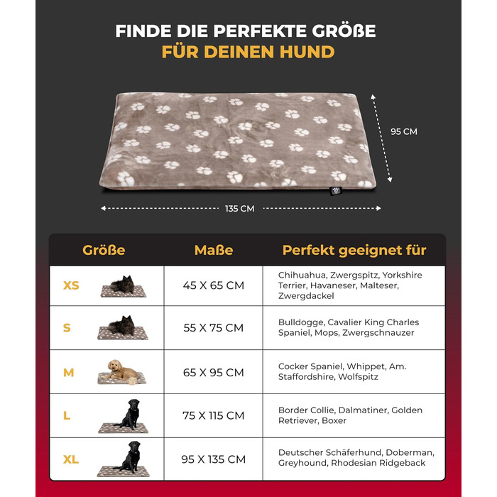 Підстилка для собак XS (45x65 см) – Двостороння та затишна з 3 см наповнювачем – Ідеально для дивану, авто та переноски – Виготовлено в Німеччині (95 x 135 см, Тацце Беж)