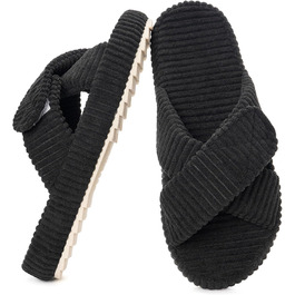 Зручні домашні тапочки з меморі-піною для жінок. Чорні, з перехресними ремінцями, антиковзаючі, розмір 37/38 EU