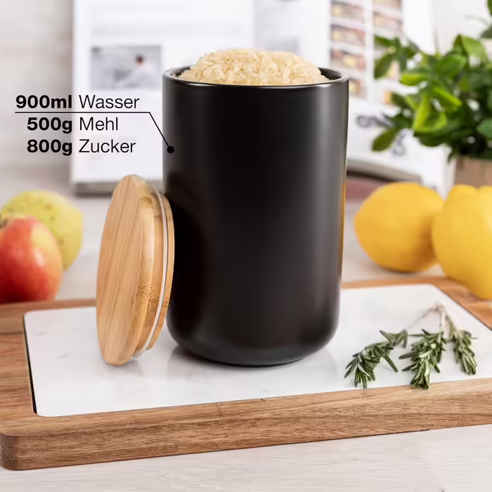 Moritz & Moritz Storage Jar Black 600 ml - Labelable – Ceramic Storage Jar with Bamboo Lid - Jar with Lid for Flour, Coffee, Muesli or Bathroom Accessories