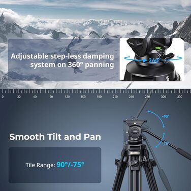 SMALLRIG штатив відео 158 см з fluid-головкою 360°, легкий штатив для камери з алюмінієвого сплаву, QR-плата, підйомний трос, для DSLR, відеокамер, 5 кг, AD-50Lite - 4684