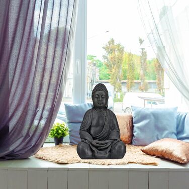 Relaxdays XL Buddha Figure Sitting, 50 cm tall, Feng Shui, Outdoor, Garden Decoration Figure, large Zen Buddha Statue, light grey