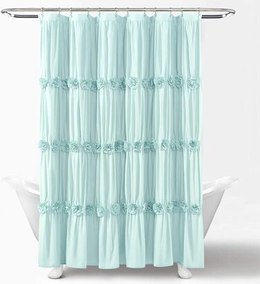 Штора для душу Lush Decor Darla з рюшами та квітковим малюнком, поліестер, біла, 183x183 см (блакитна)