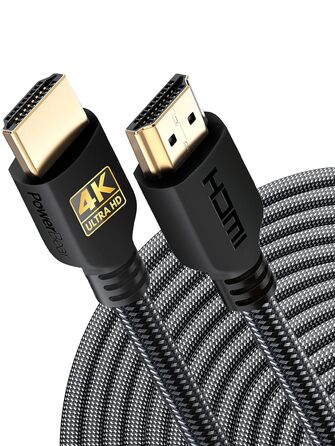 Кабель HDMI PowerBear: Висока швидкість, нейлонова обплітання, золоті конектори, 4K, 20 м