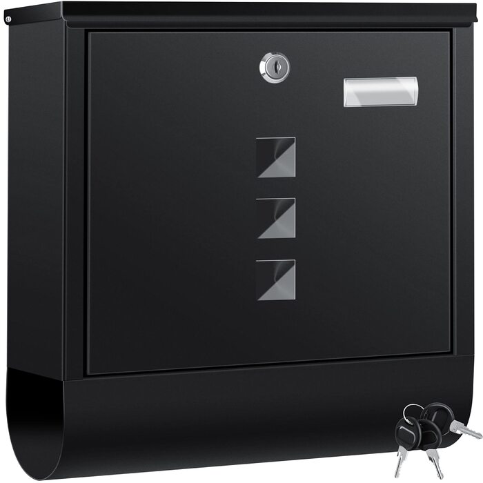 Поштова скринька KESSER® з газетним відділенням, іменним шильдиком, оглядовим вікном, нержавіюча сталь, чорний матовий, 3 ключі, настінний монтаж, велика, з матеріалом для кріплення