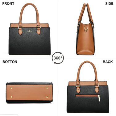 Стильна жіноча сумка-шопер Kurgool з натуральної шкіри: двоколірна, з ручками, чорно-коричнева