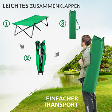 Outsunny Folding Camping Bed - Supports up to 136 kg - Folding Field Bed with Side Pocket - Oxford Green & Black - 200 x 73 x 49 cm - for Outdoor & Travel