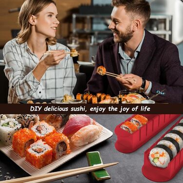 Набір для приготування суші, 20 предметів, для початківців, з формами для ролів, виделкою, ножем, килимком для ролу, палочками, повний комплект (Чорний) (Червоний+тарілка)