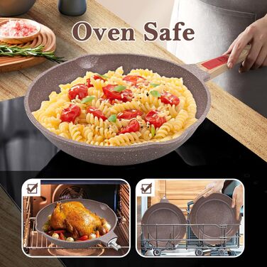 Сковорода з антипригарним покриттям з кераміки 28 см, здорова керамічна сковорода зі знімним ручками, придатна для духовки, без PFAS, PFOA та PTFE (колір: коричневий)