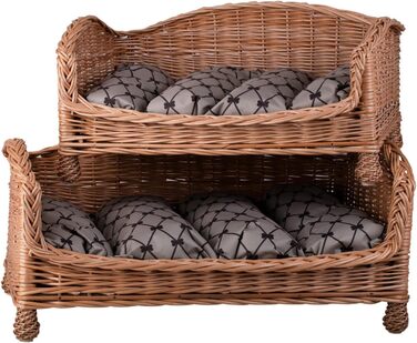 Корзина для собаки/кішки з плетіння лози з м'яким лежаком - лежак-ліжко для тварин (64x42x35 см, Бежевий)