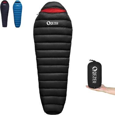 Спальний мішок для дорослих та дітей, зимовий, легкий, для кемпінгу та альпінізму, 650 FP гусячий пух, 500г, чорний, робоча температура -30°C ~ +8°C