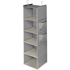 Органайзер для шафи Cozary з 5 відділеннями, складаний, з металевими гачками - сірий