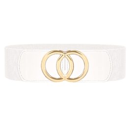 Жіночий широкий еластичний пояс JasGood вінтажний, з золотою пряжкою, білий, 80 см (під талію 80-95 см)