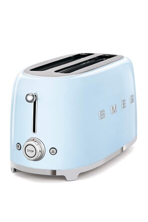Тостер Smeg TSF02PBEU - 2 слоти для 4 тости, 6 рівнів підсмажування, функція підігріву, розморожування та приготування багелів, знімний піддон, 1500W, пастельно-блакитний