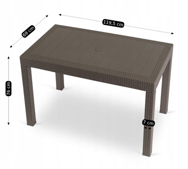 Прямокутний стіл з техноротанга MEBEL ELITE, 119,5 x 69 x 76 см