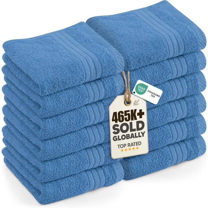 Набір м'яких махрових рушників для обличчя та тіла Utopia Towels, 100% бавовна, 30x30 см, сіро-блакитний, 12 шт.