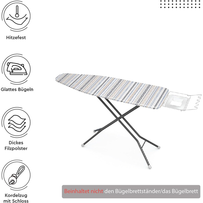 Чохол для прасувального столу Encasa XO з фетровою підкладкою 3 мм та корд-підсиленням (підходить для стандартних прасувальних столів X-Large 135x45 см), з терморефлексним покриттям, принт - Ацтекський XL Ацтекський