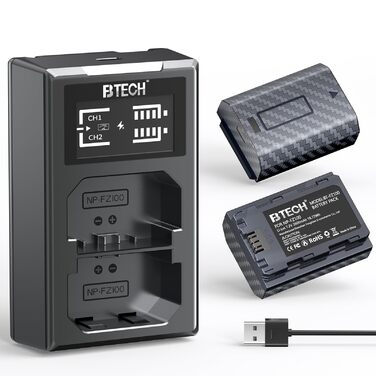 Акумулятор BTECH NP-FZ100 2600mAh (2 шт.) + Зарядний пристрій USB-C PD 18W для Sony A7 III/IV/R III/IV/V/C/S III/A9/A6600/A6700/FX3/FX30 (чорний)