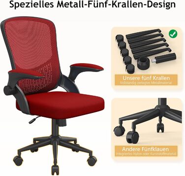 Офісний стіл Naspauluro: ергономічне крісло з сітчастою спинкою, підтримкою попереку, м'яким сидінням, регулюванням висоти. Для дому та офісу, сірий (чорний/червоний). Без підголівника.