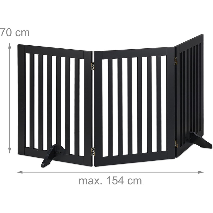 Захисне ворота для собак Relaxdays, 70 x 154 см, 3 панелі, складане, з ніжками, регульоване, чорний MDF