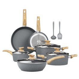 Набір каструль Kitchen Academy Induktion 12 предметів сірого кольору з гранітним антипригарним покриттям (без PFOA/PFOS)