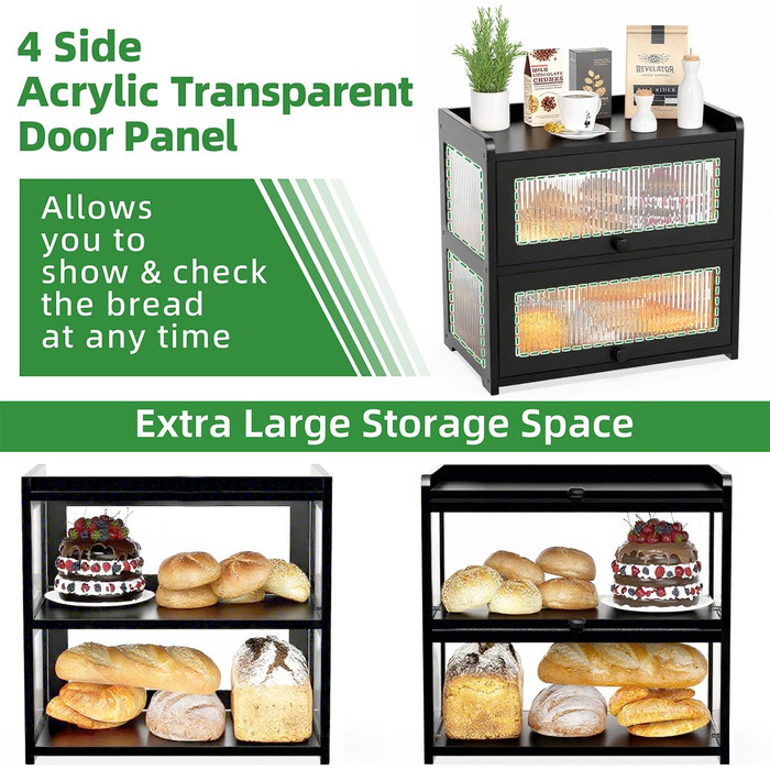 BAMBANG Дерев'яний Brotbox для кухонної стільниці, Brotbox у стилі ферми з 2 дверцятами, дерев'яний Brotbox для зберігання хліба, контейнер для саморобного хліба, натуральне дерево (UK-MBX)