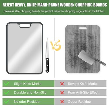 Нінджер Двостороння кухонна дошка для нарізання з нержавіючої сталі 304 та PP, для м'яса, овочів та хліба, легко миється, з ножем (38 × 27 см)