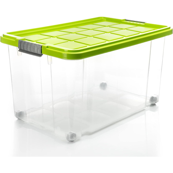BigDean 2-Pack 60L Storage Boxes with Lid, Large Transparent - Stackable, Robust Box, BPA-Free - Rollable Stack Box with Secure Click Closures - Made in Germany (Green)
