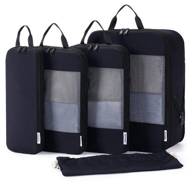 Набір для організації багажу Narwey (5 шт.) - компресійні куби для подорожей, чорний