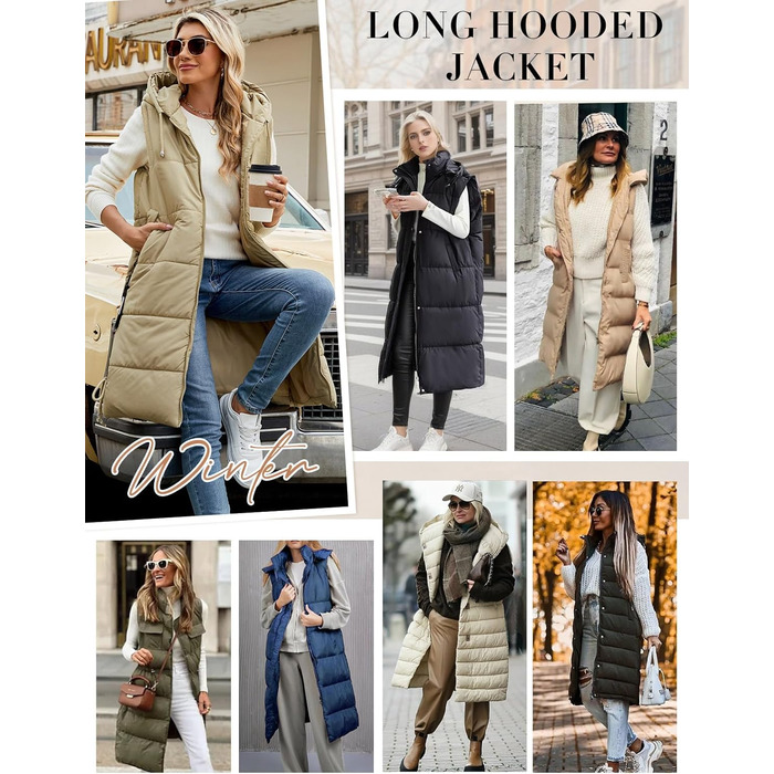 Тепла зимова жилетка Vancavoo з капюшоном, XXL, хакі. Легка стьобана жилетка з пуху для жінок та чоловіків. Перехідна куртка-жилетка на осінь/зиму.