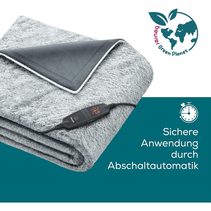 Електрична ковдра Beurer HD 75 Nordic Grey Green Planet, 180x130 см, з еко-матеріалу, 6 температурних режимів, автовимкнення