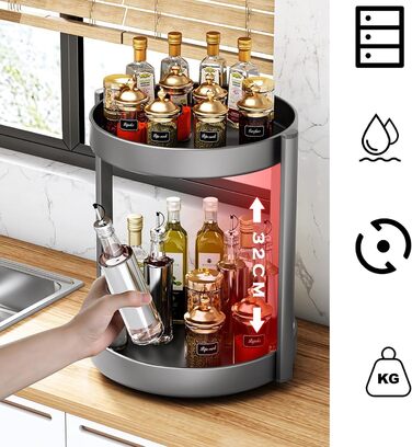 Організатор для спецій Drehteller, поворотна полиця 2 яруси, метал, для шафи, кухні, косметики, ванної кімнати (сірий)