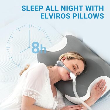 Подушка CPAP Elviros з піни Memory Foam для сну на боку, регульована по висоті та жорсткості, сумісна з масками, сіра (Нейлон, Еластан)
