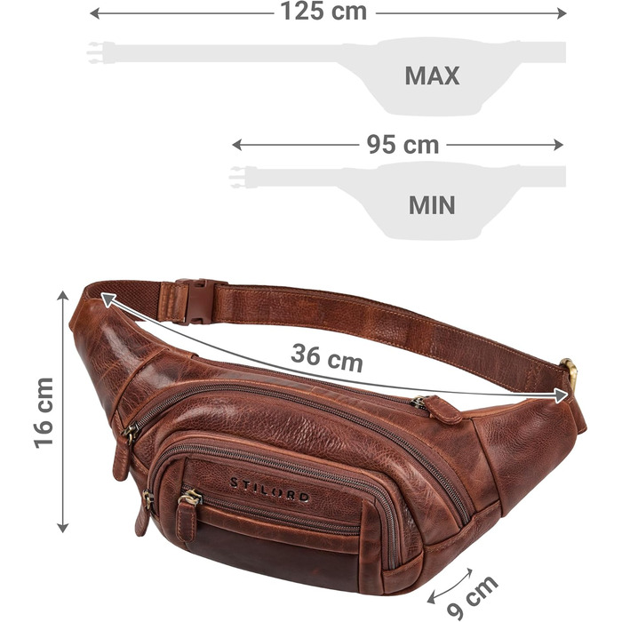 STILORD 'Dublin' чоловіча поясна сумка з натуральної шкіри велика, водонепроникна, захист від крадіжки - XXL, для подорожей, туризму, фестивалів, колір: (Kara - Cognac)