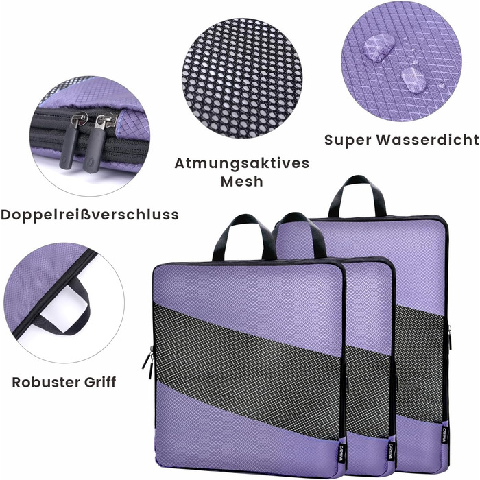 Органайзери для валізи компресійні, набір 6 шт. (Ельфенбайн, фіолетові) - Куби для пакування, компресійні пакети для подорожей