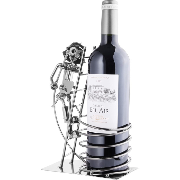 BRUBAKER Wine Bottle Holder, Fireman on Ladder, Decorative Object, Metal with Greeting Card for Wine Gift