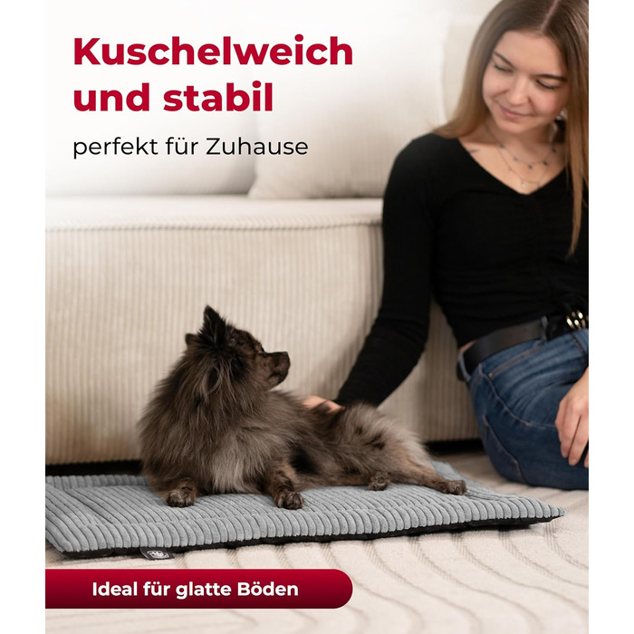 Підстилка для собак Cord з наповнювачем XS – Антиковзаюча – М'яка підстилка для собак – Комфортне місце для відпочинку - Виготовлено в Німеччині (Антрацит, 55x75 см)