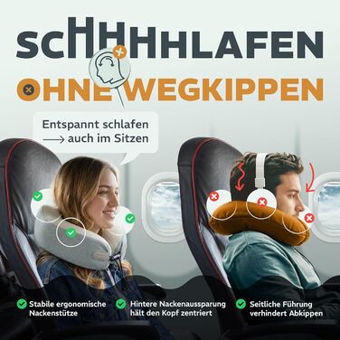 Подушка для шиї Sei Design для подорожей на літаку з Memory Foam, сірого кольору 32x32x11 см