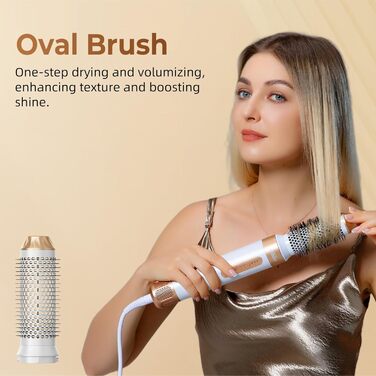 UKLISS Airstyler Pro 7-в-1: Фен-стайлер з авто-локоном, щіткою, випрямлячем, мультистайлером, зменшенням пуху, без екстремального нагріву, білий/золотий