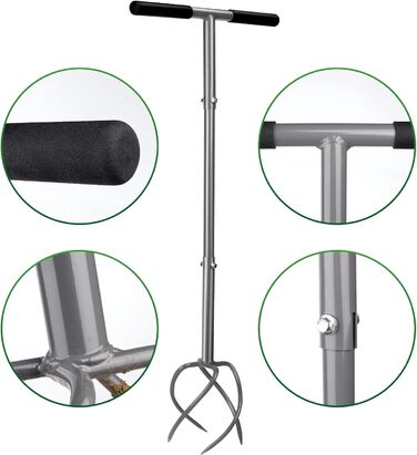 Walensee Garden Claw with 4 Tines Cultivator, Earth Claw and Handle. Gardenclaw Twist Tiller, Aerator and Weed Remover all in one device. Height adjustable garden cultivator for raised garden beds.