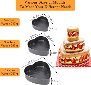 Набір форм для випічки торти та випічки, квадратні, чорні, металеві, знімний дно, антипригарне покриття, 20/22/24 см
