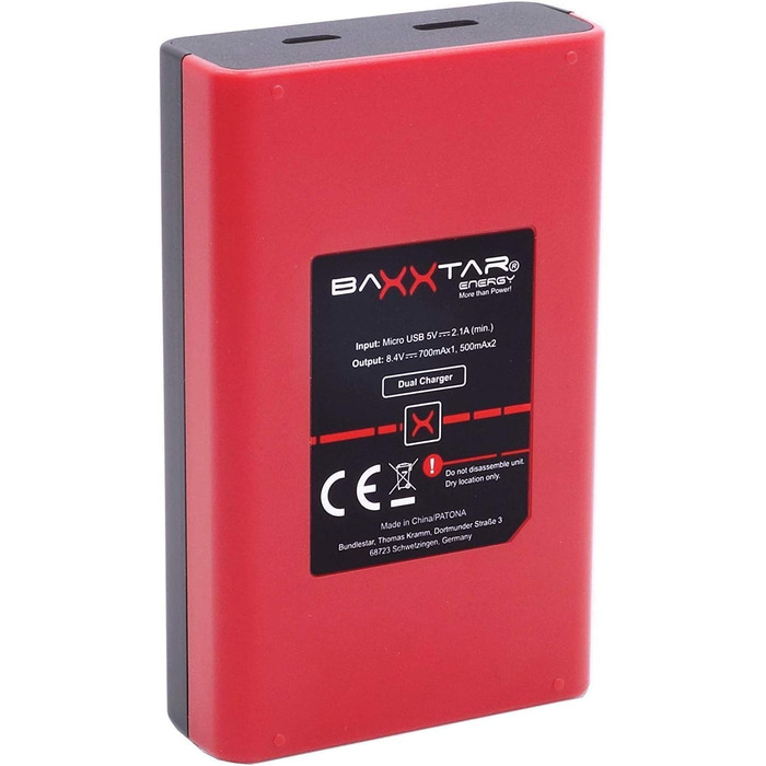 Зарядний пристрій Baxxtar для акумуляторів LP-E6NH, LP-E6N, LP-E6 з подвійним LCD-дисплеєм та USB-C/Micro-USB живленням